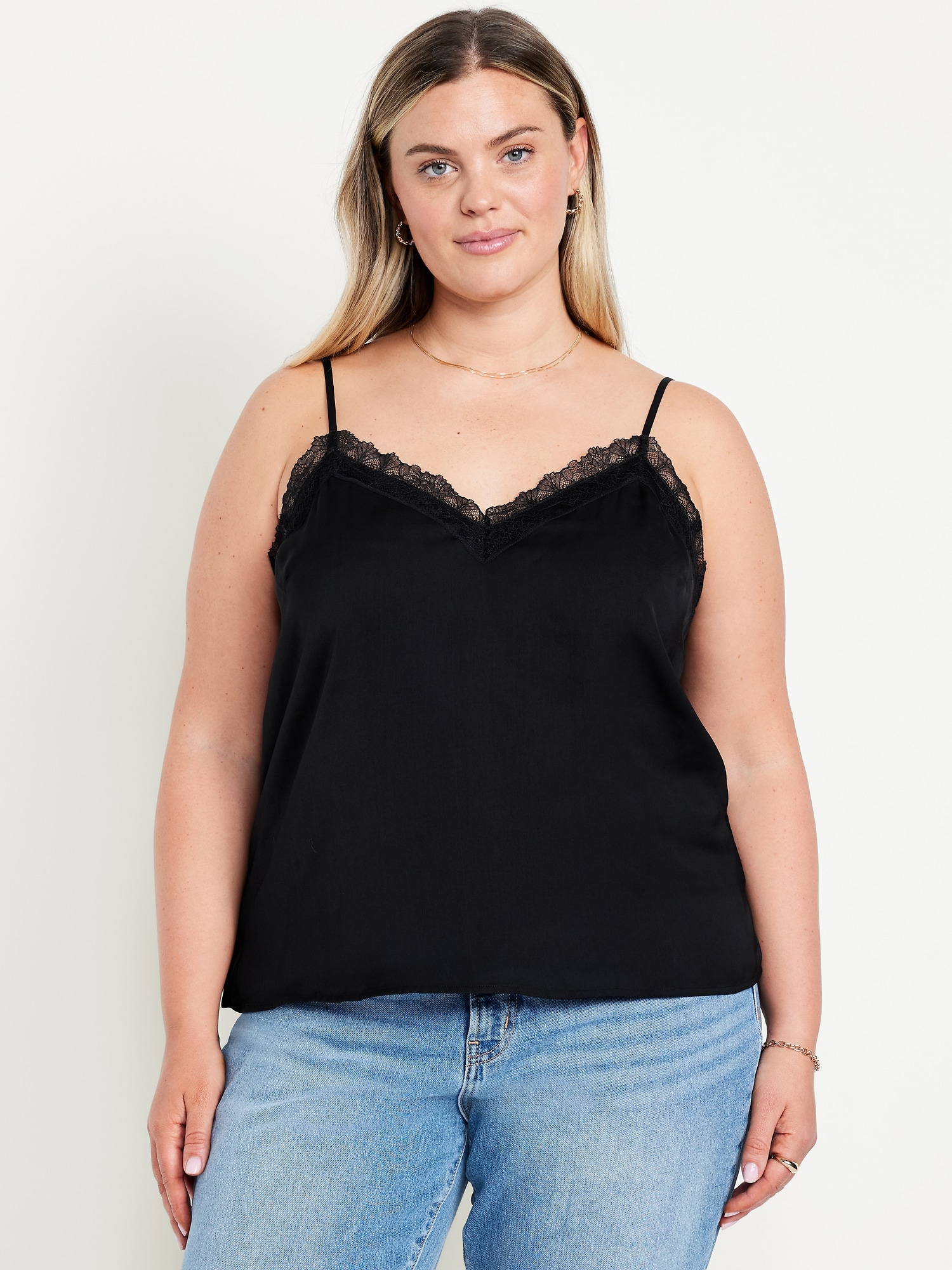 Lace-Trim Satin Cami Top