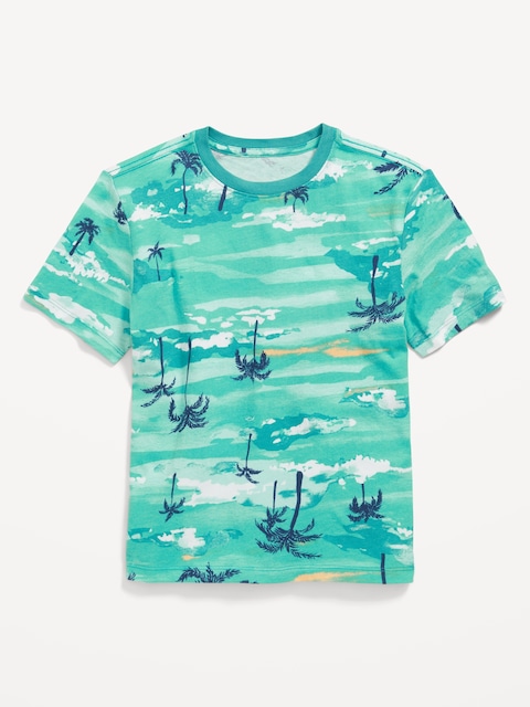 Softest Printed Crew-Neck T-Shirt for Boys - Blue Watercolor Floral