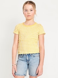 Image number 1 showing, Printed Short-Sleeve Smocked Top for Girls