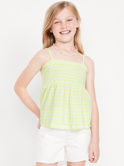 Printed Smocked Jacquard-Knit Cami Top for Girls - Pale Citron