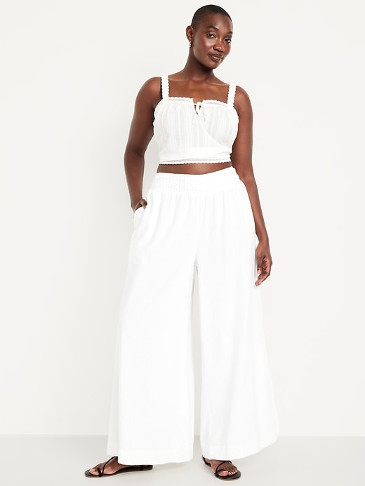 Image number 5 showing, Mid-Rise Linen-Blend Super Wide-Leg Palazzo Pants