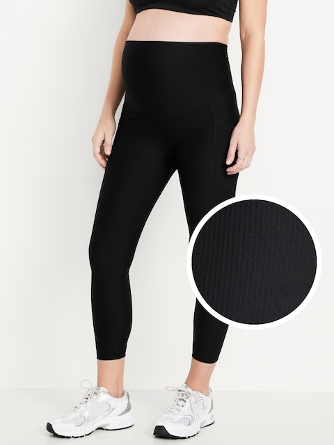 Maternity Full Panel PowerSoft 7/8 Rib Leggings - Ribbed Black Jack