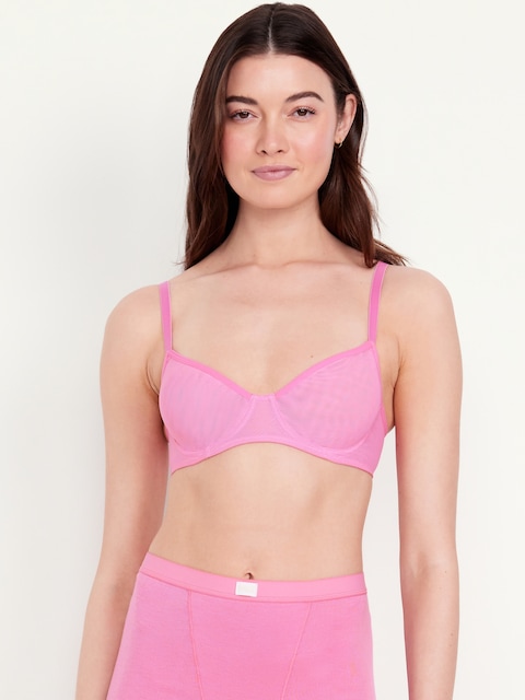 Mesh Balconette Bra - Vivid Begonia