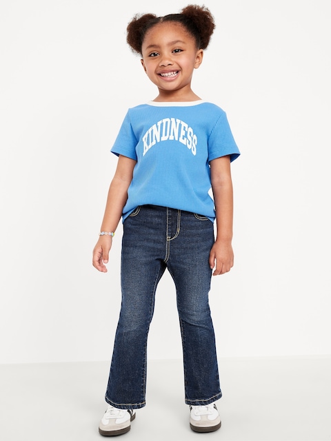 Wow High-Waisted Flare-Leg Pull-On Jeans for Toddler Girls - Dark Wash
