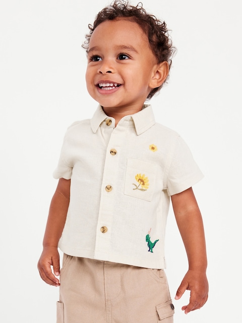 Embroidered Short-Sleeve Linen-Blend Shirt for Baby - Wish Bone