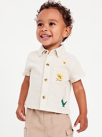 Image number 1 showing, Embroidered Short-Sleeve Linen-Blend Shirt for Baby
