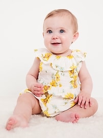 Image number 1 showing, Sleeveless Ruffle-Trim Smocked One-Piece Romper for Baby