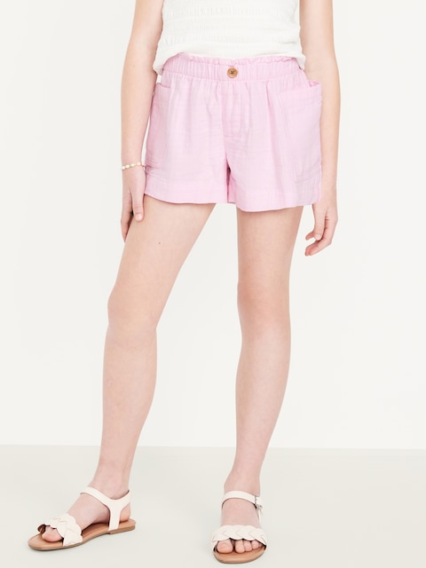 Loose Double-Weave Utility Shorts for Girls - Oleander