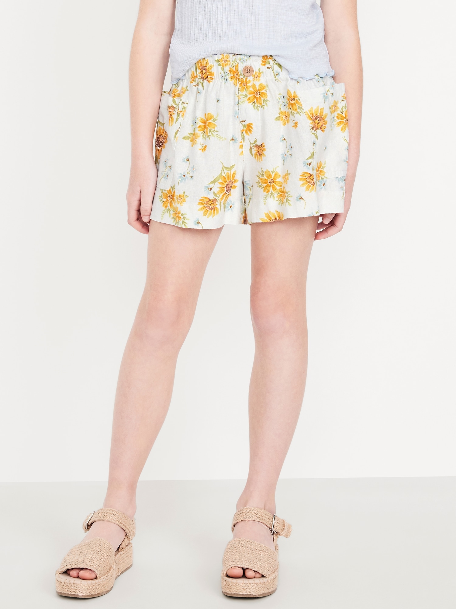 Printed Linen-Blend Utility Shorts for Girls