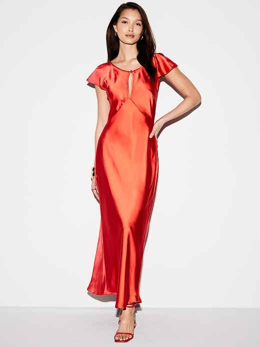 The Occasion by Old Navy Flutter-Sleeve Keyhole Satin Maxi Dress | Old Navy The Occasion by Old Navy Flutter-Sleeve Keyhole Satin Maxi Dress | Old Navy