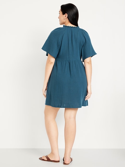 Split-Neck Crinkle Gauze Mini Swing Dress | Old Navy