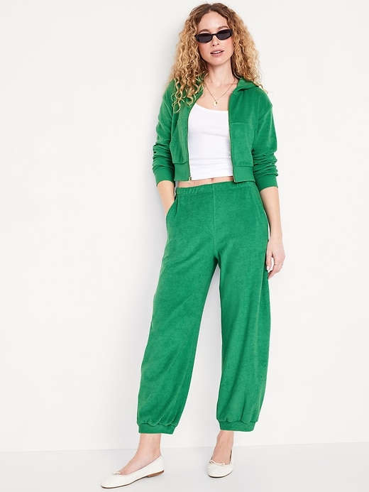 Image number 3 showing, High-Waisted Towel Terry Barrel Ankle Pants