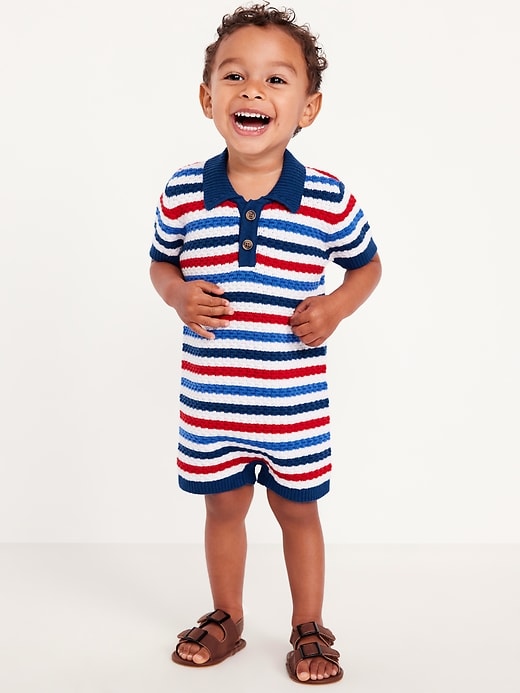 Image number 1 showing, Sweater-Knit Polo One-Piece Romper for Baby
