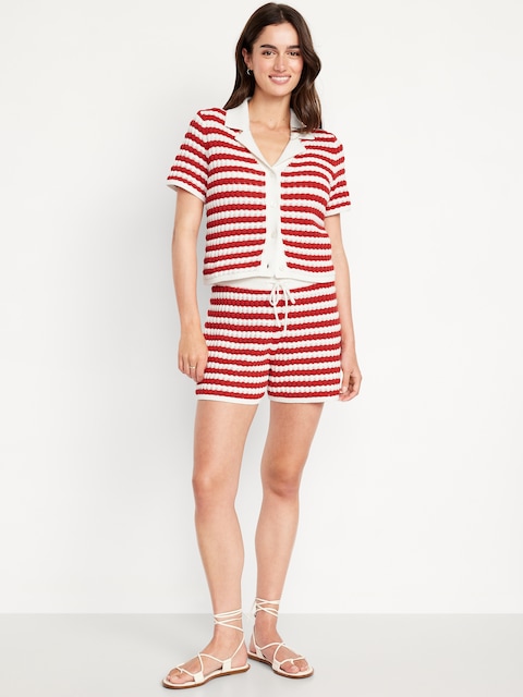 Crochet Shorts -- 3.5-inch inseam - Red Stripe