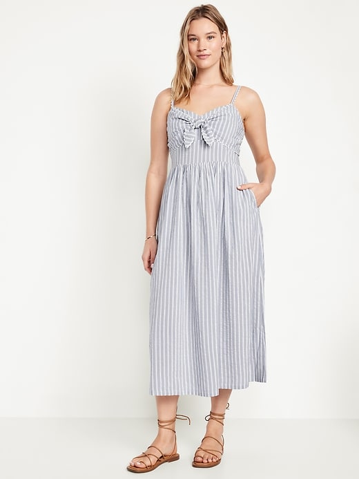 Image number 5 showing, Fit & Flare Tie-Front Seersucker Midi Dress