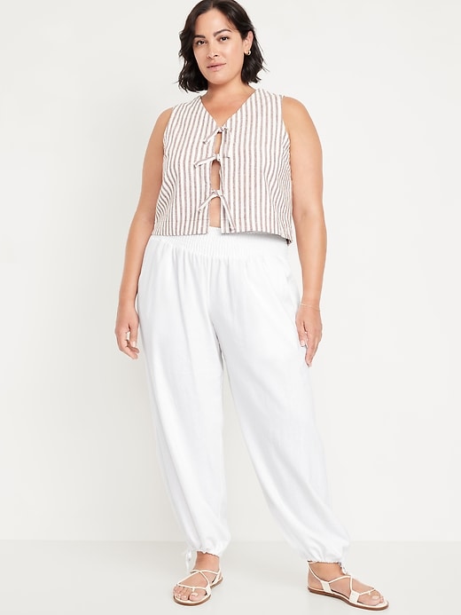 Image number 8 showing, Mid-Rise Linen-Blend Harem Pants