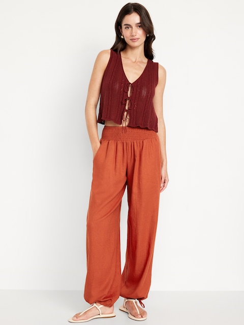 Mid-Rise Linen-Blend Harem Pants - Rusty Torch