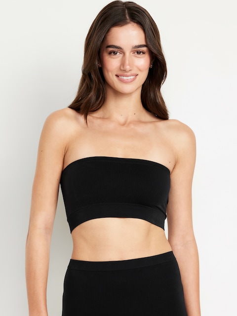 Seamless Ribbed Longline Bandeau Bra - Black Jack