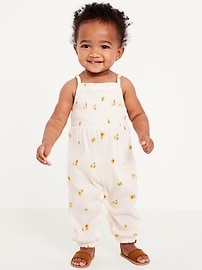 Image number 1 showing, Printed Sleeveless Smocked Jumpsuit for Baby
