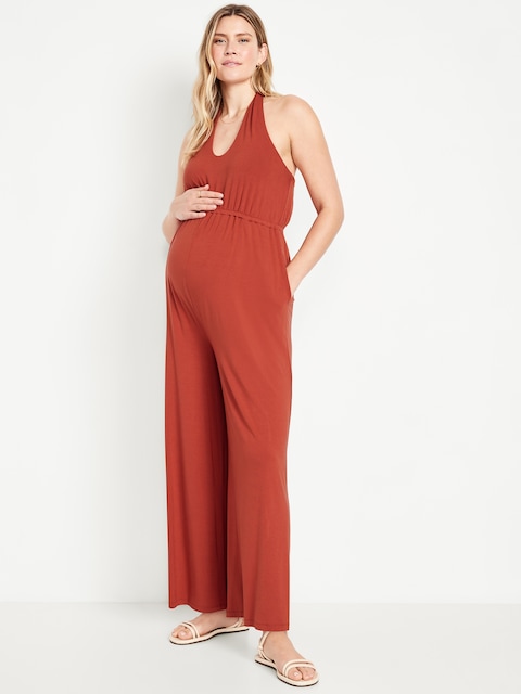 Maternity Waist-Defined Halter Jumpsuit - Ginger Spice