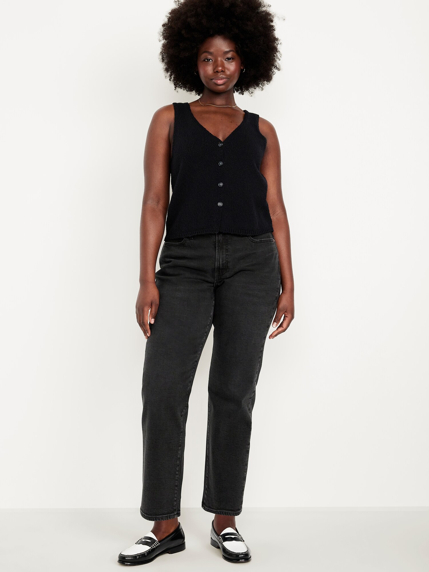Женские джинсы Old Navy Curvy High-Waisted OG Loose, цвет: Чёрный варёный — фото 4