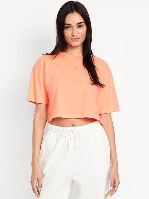 Image number 1 showing, Vintage Crew-Neck Oversized Crop T-Shirt