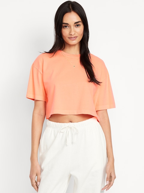 Vintage Crew-Neck Oversized Crop T-Shirt - Melon Shock