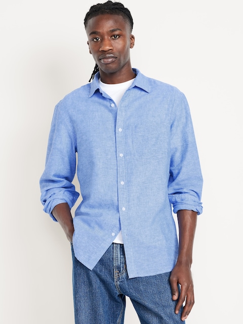 Classic Fit Linen-Blend Shirt - Corn Blue