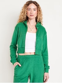 Image number 1 showing, Towel Terry Crop Zip Hoodie