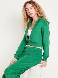 Image number 3 showing, Towel Terry Crop Zip Hoodie