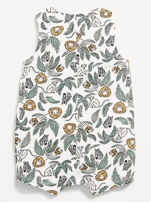 Image number 2 showing, Printed Sleeveless Linen-Blend Henley One-Piece Romper for Baby