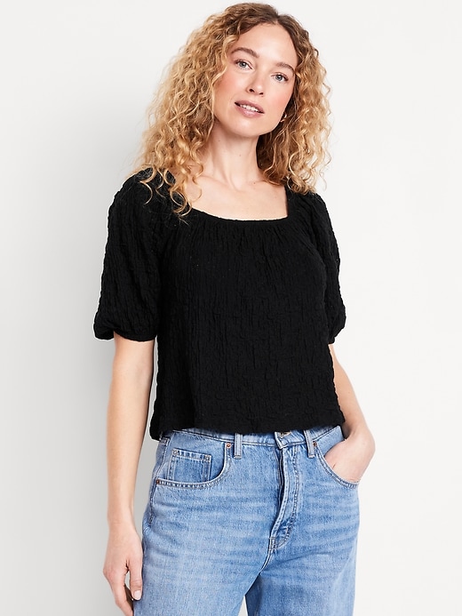 Image number 1 showing, Puff-Sleeve Lace Top
