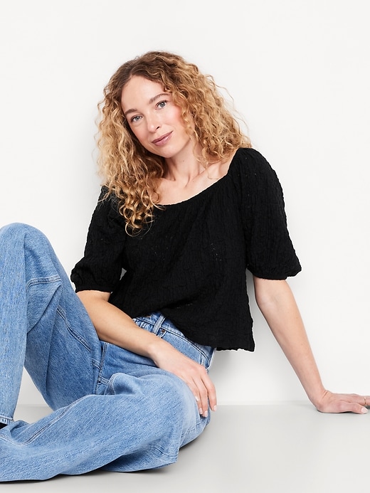 Image number 3 showing, Puff-Sleeve Lace Top