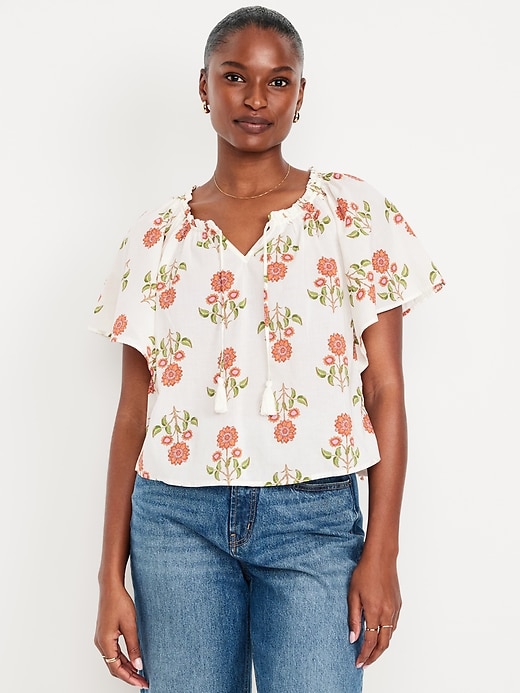 Image number 1 showing, Flutter-Sleeve Tassel-Tie Top