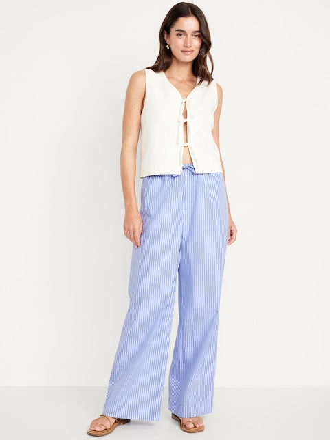 High-Waisted Poplin Super Wide-Leg Pants - Blue Stripe