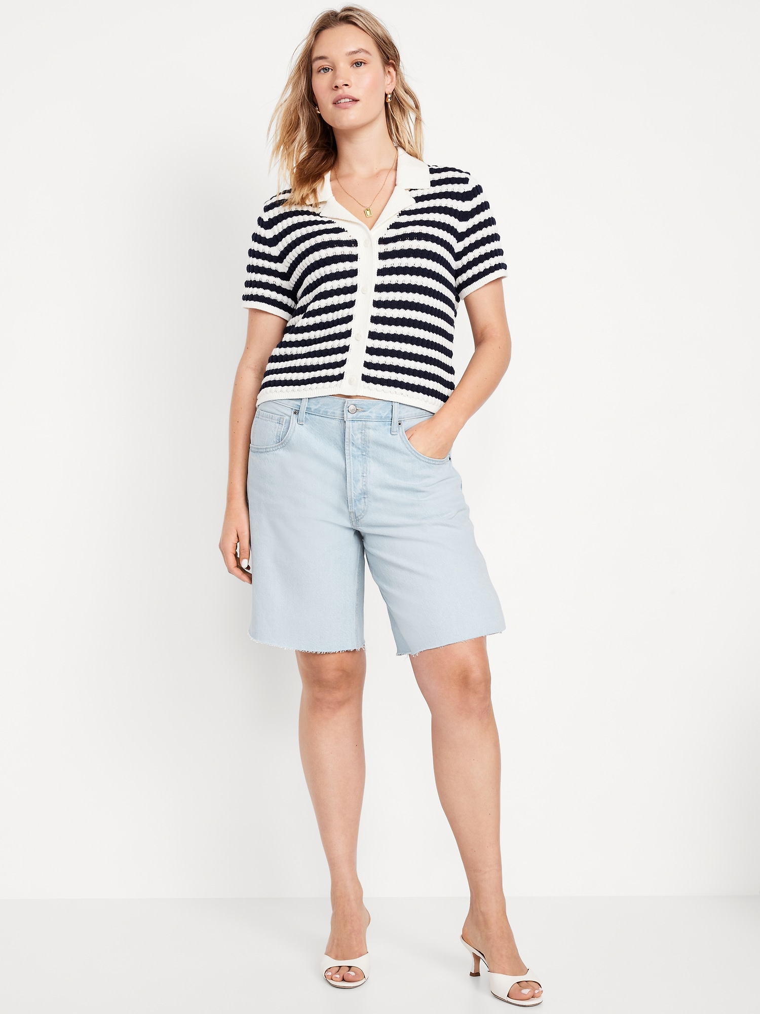 Mid-Rise Baggy Cut-Off Jean Bermuda Shorts -- 9-inch inseam