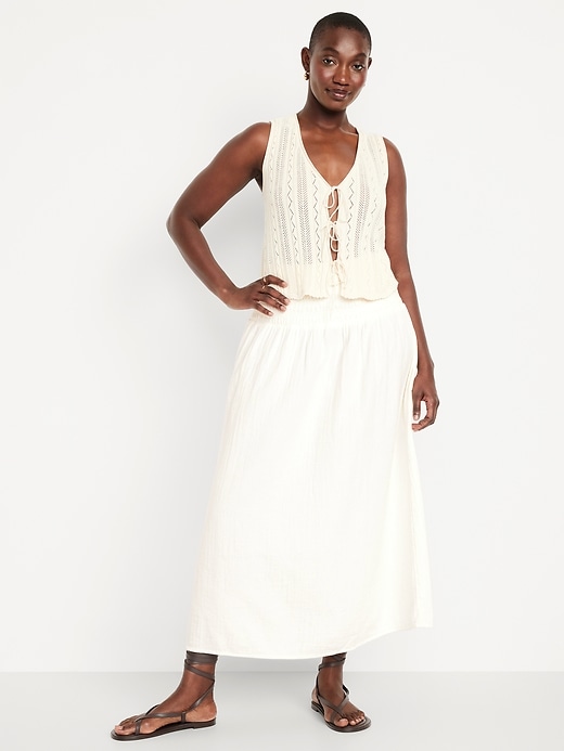 Image number 4 showing, High-Waisted Crinkle Gauze Smocked Maxi Skirt