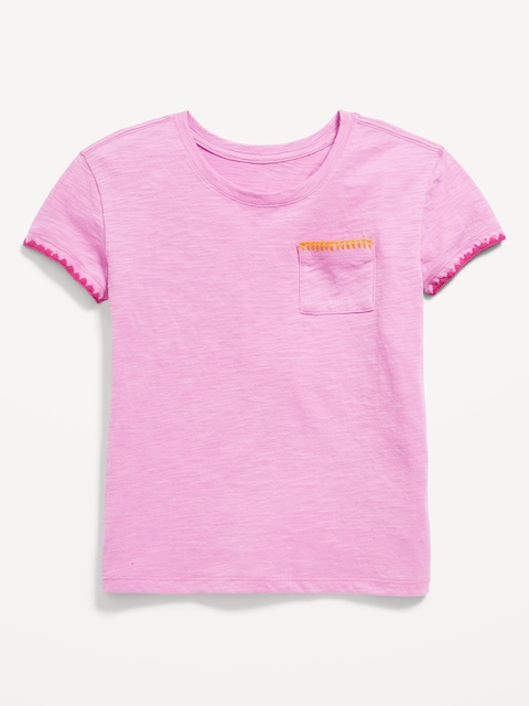 Softest Stitch-Trim Pocket T-Shirt for Girls - Rock Rose