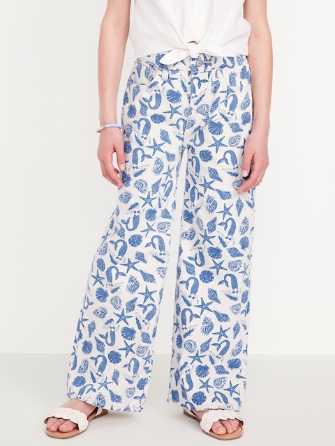 Printed High-Waisted Baggy Wide-Leg Jeans for Girls