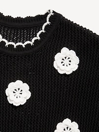 Image number 4 showing, Long-Sleeve Crochet-Floral Sweater for Girls