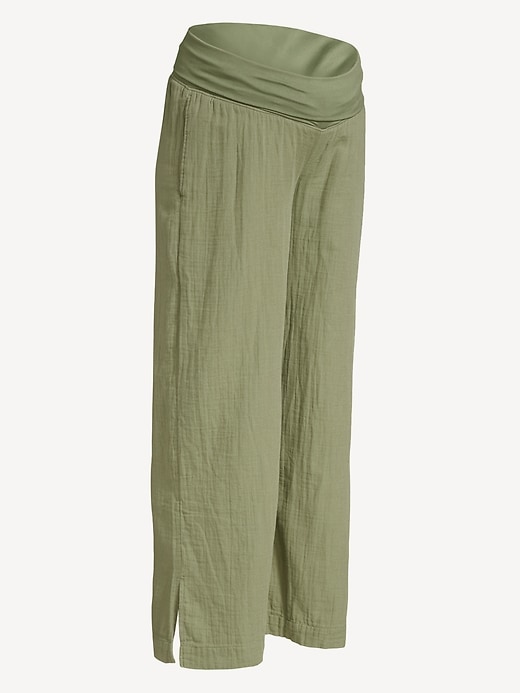 Image number 4 showing, Maternity Rollover Waist Crinkle Gauze Wide-Leg Pants