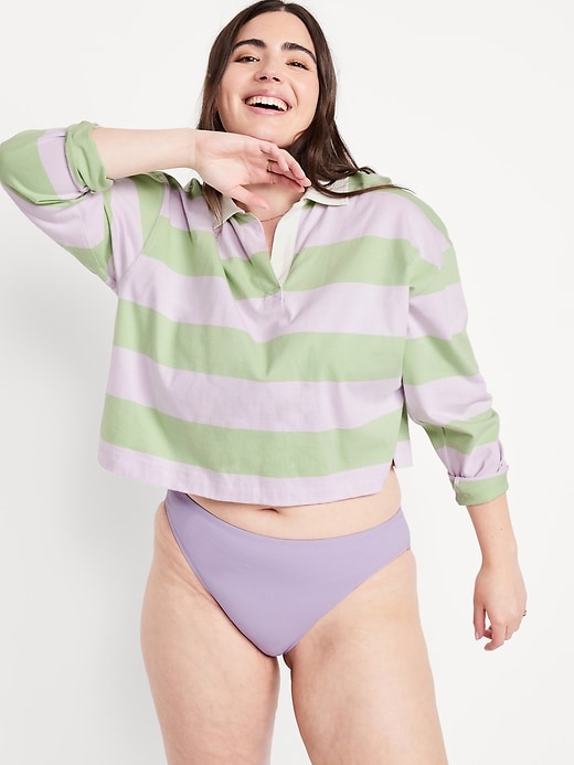 Image number 3 showing, Mid-Rise Textured Bikini Swim Bottoms