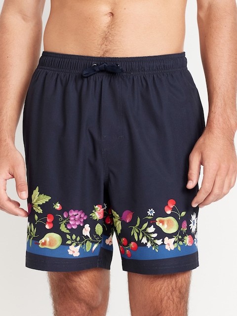 Printed Swim Trunks -- 7-inch inseam - Happy Garden