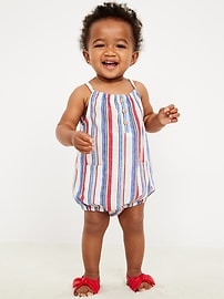 Image number 1 showing, Printed Sleeveless Henley One-Piece Romper for Baby