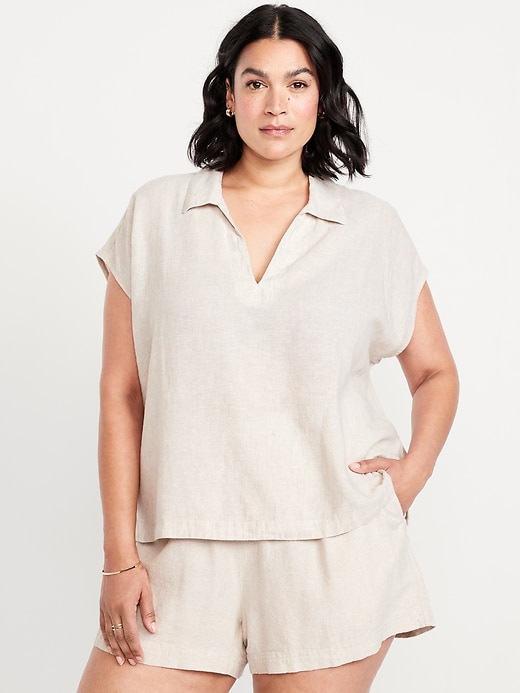 Image number 7 showing, Linen-Blend Cropped Popover Shirt