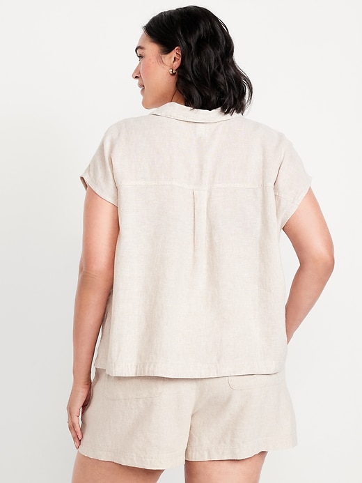 Image number 8 showing, Linen-Blend Cropped Popover Shirt