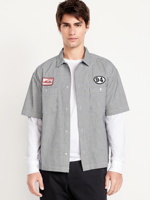 Cropped Utility Dobby Shirt - Railroad Stripe