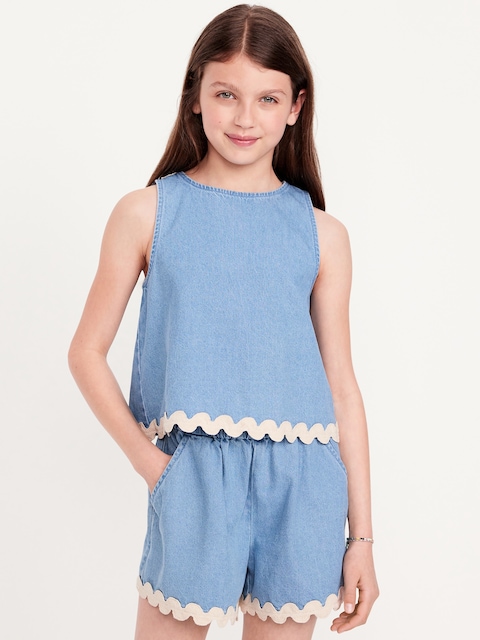 Sleeveless Cross-Back Chambray Top for Girls