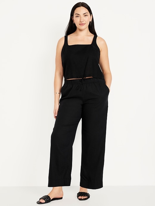 Image number 5 showing, High-Waisted Linen-Blend Straight Pants