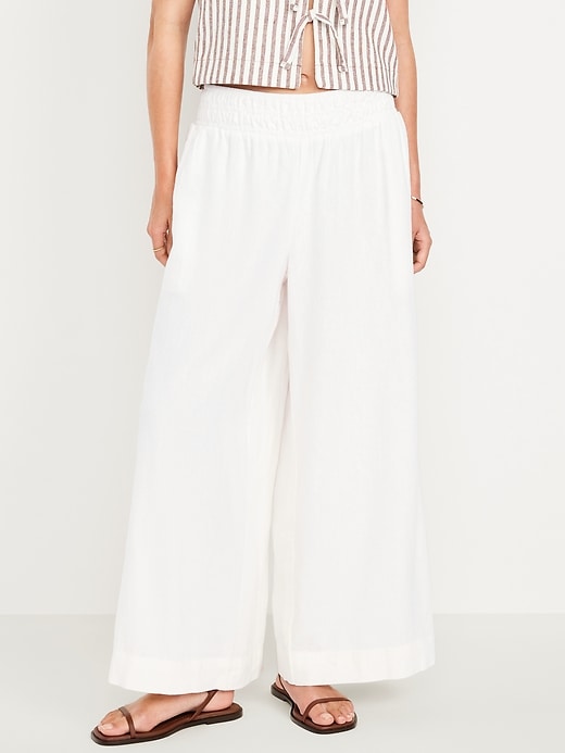 Image number 2 showing, Mid-Rise Linen-Blend Super Wide-Leg Palazzo Pants